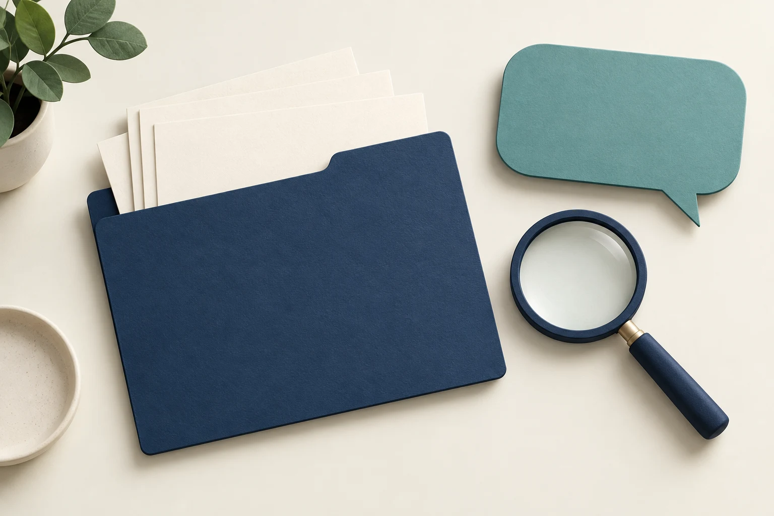 Blank documents and magnifying glass illustrate gathering evidence behind a customer complaint