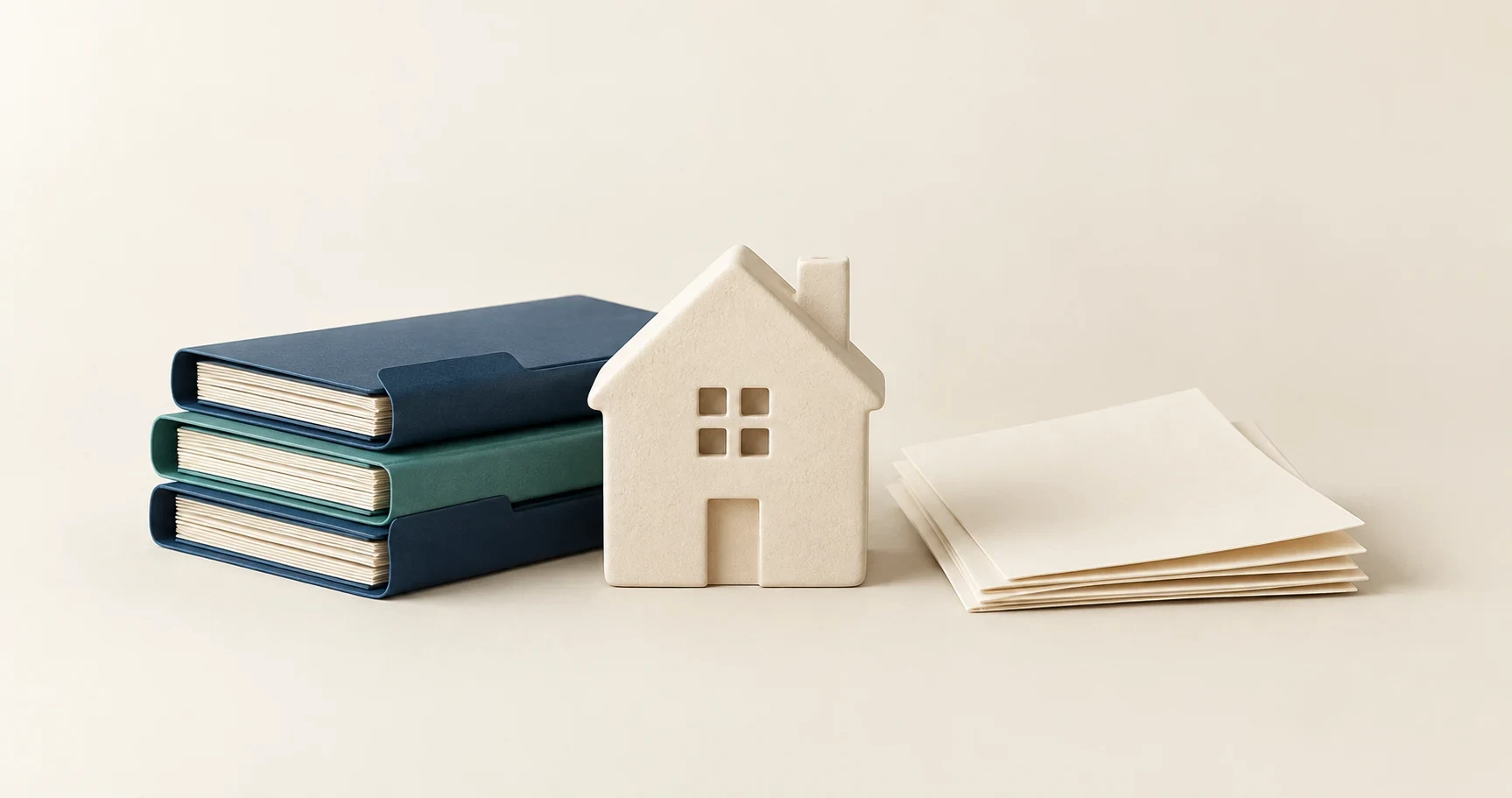 House model beside organized folders represents a traceable history of mortgage document versions