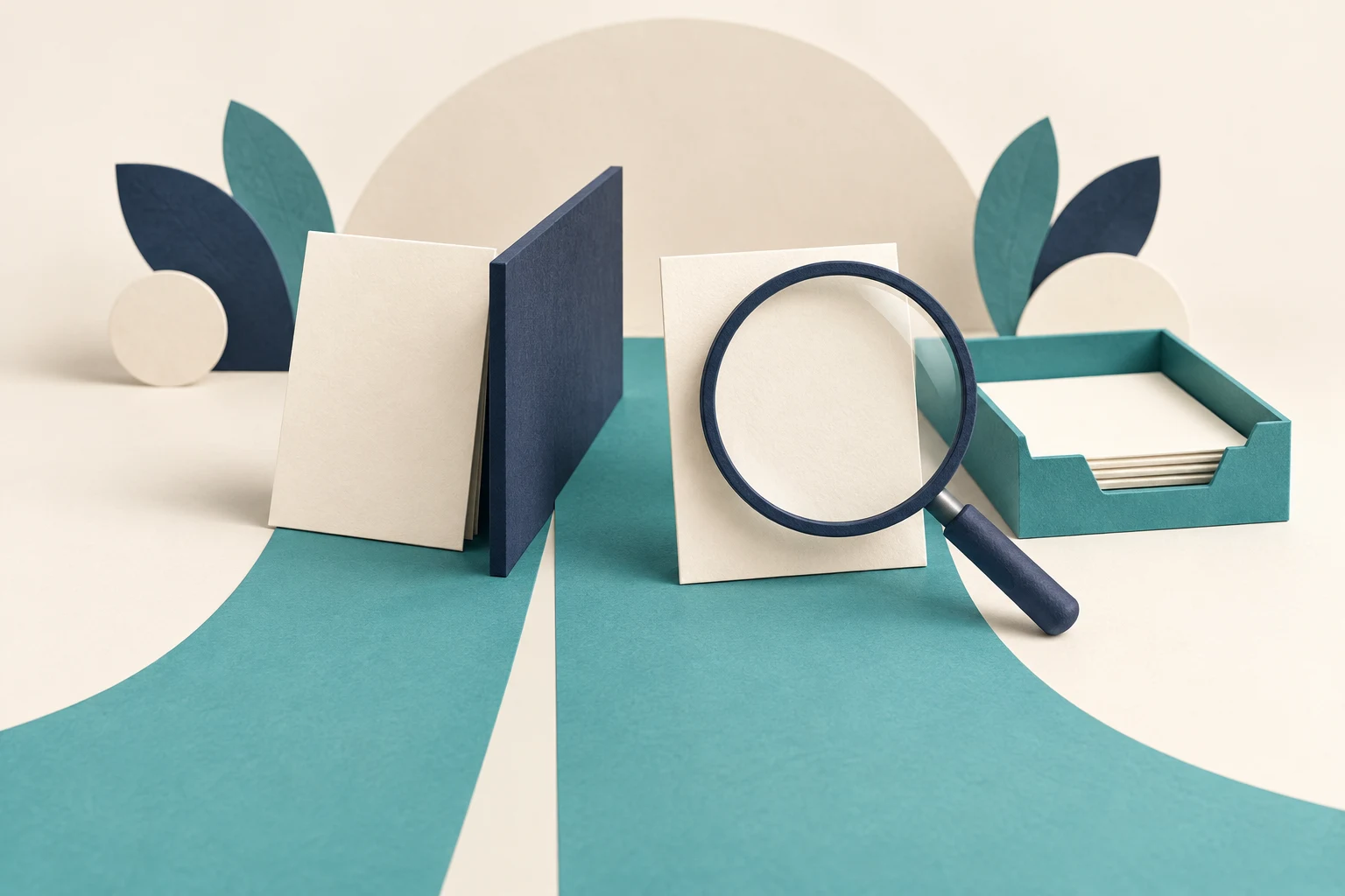 Magnifying glass and divided paper cards illustrate checking repeated requests before accepting an integration