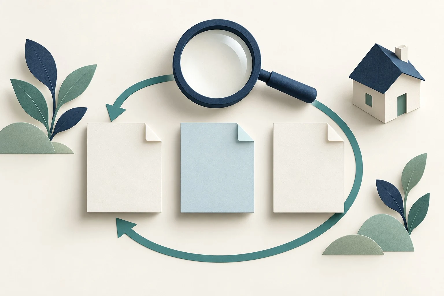 Magnifying glass and circular document path illustrate reviewing evidence and retesting changed workflows