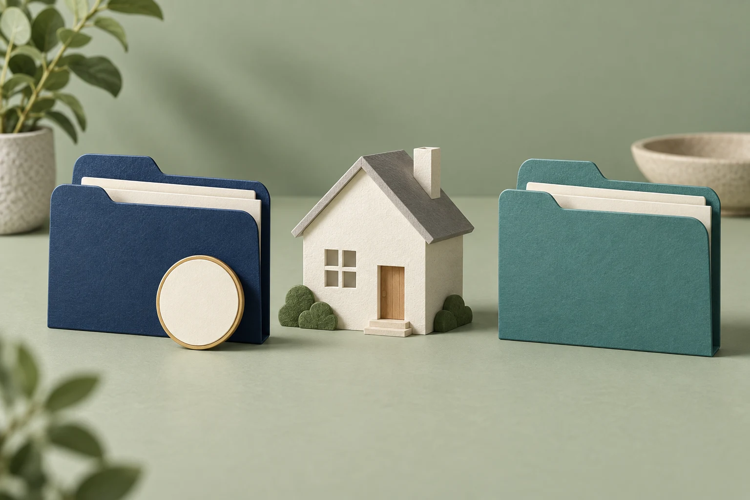 Folders and a blank ownership token represent assigning responsibility for an active mortgage file