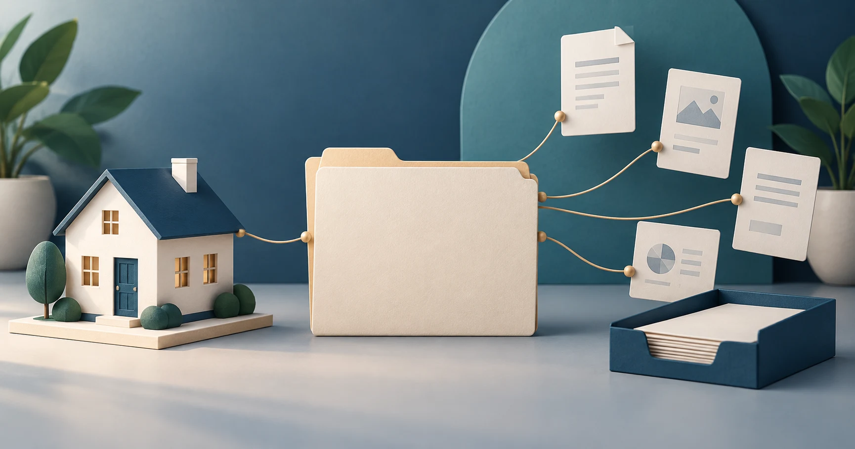 Folder linked to document cards illustrates relationships that a retrieval sample should preserve