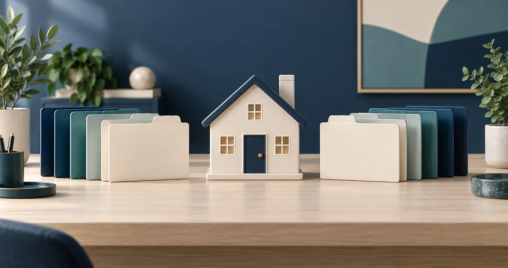 House model between balanced folder groups represents matching mortgage workload to available team capacity