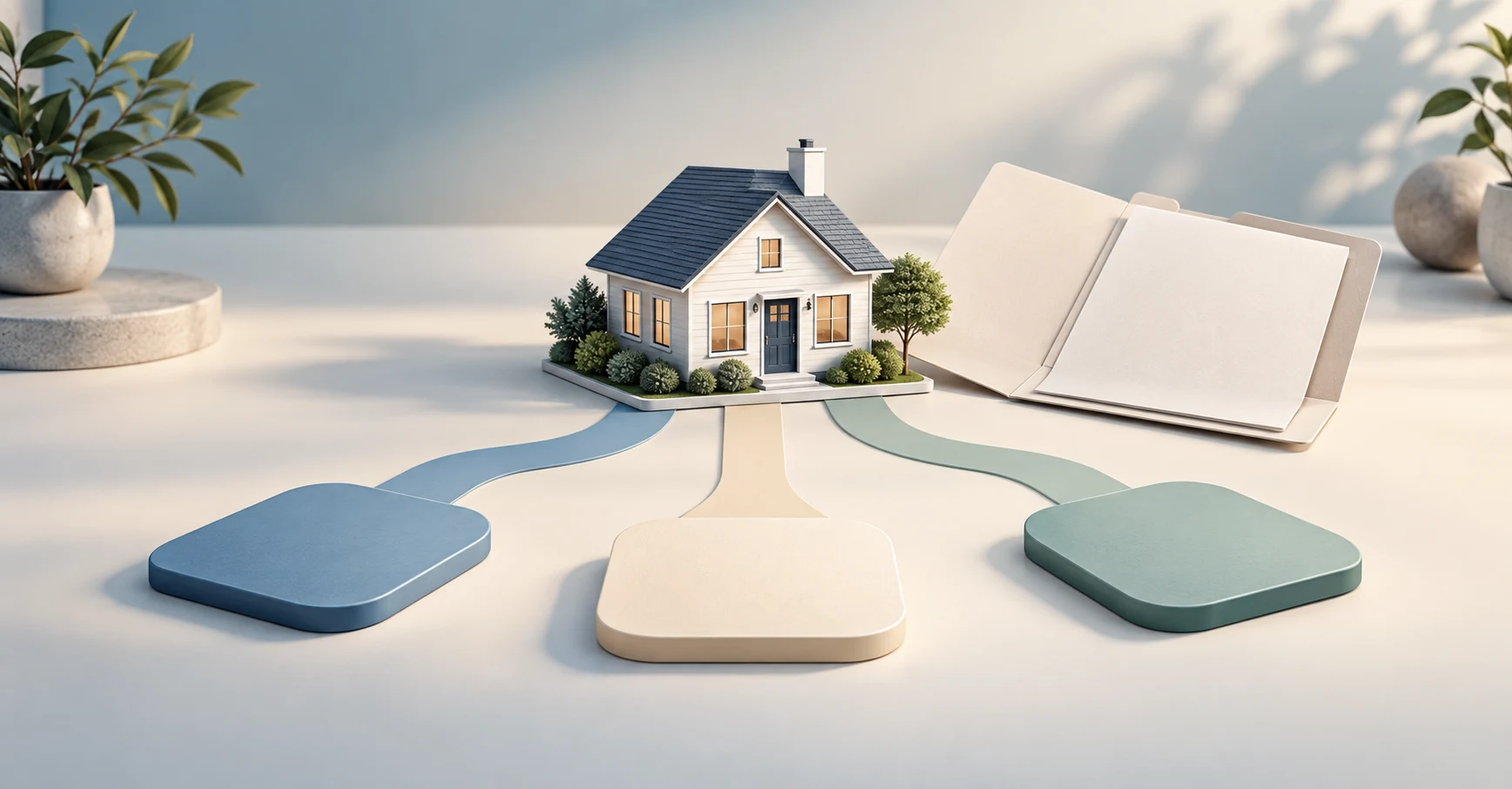 House model and branching paths illustrate different choices for receiving reverse mortgage funds