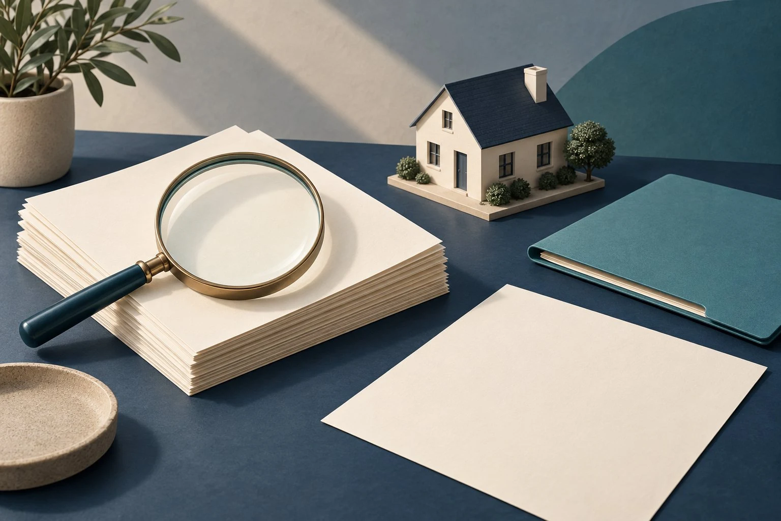 Magnifying glass over existing papers illustrates checking evidence before requesting more documents