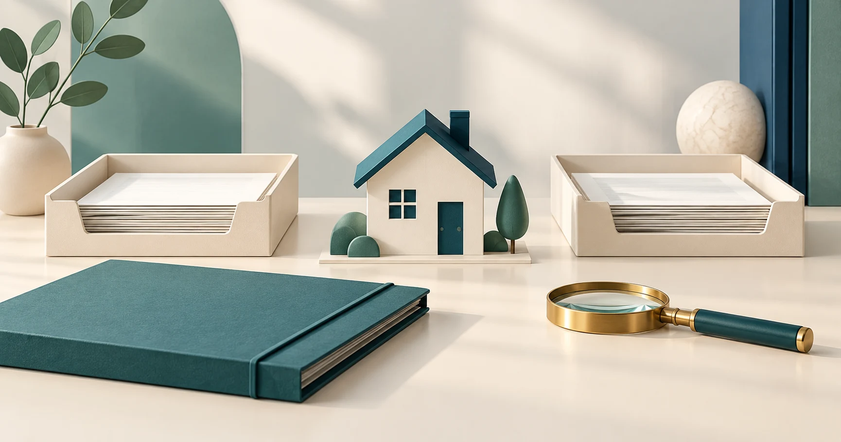 House model and separate document trays illustrate reconciliation of mortgage vendor orders