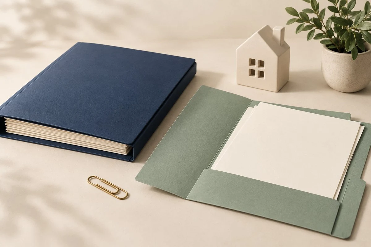 Separate closed and open folders distinguish original loan documents from working comparison notes