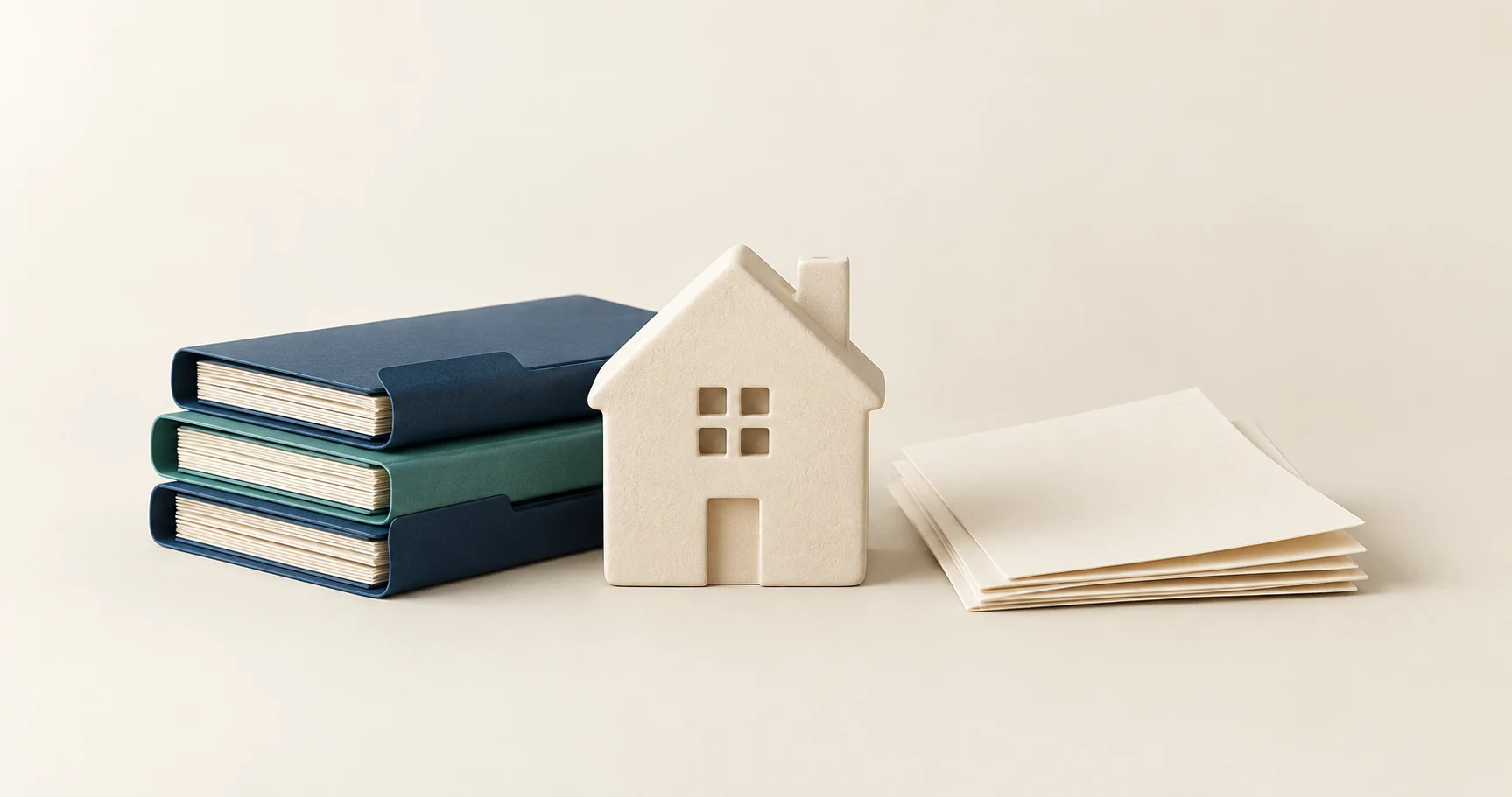 House model beside organized folders represents a traceable history of mortgage document versions
