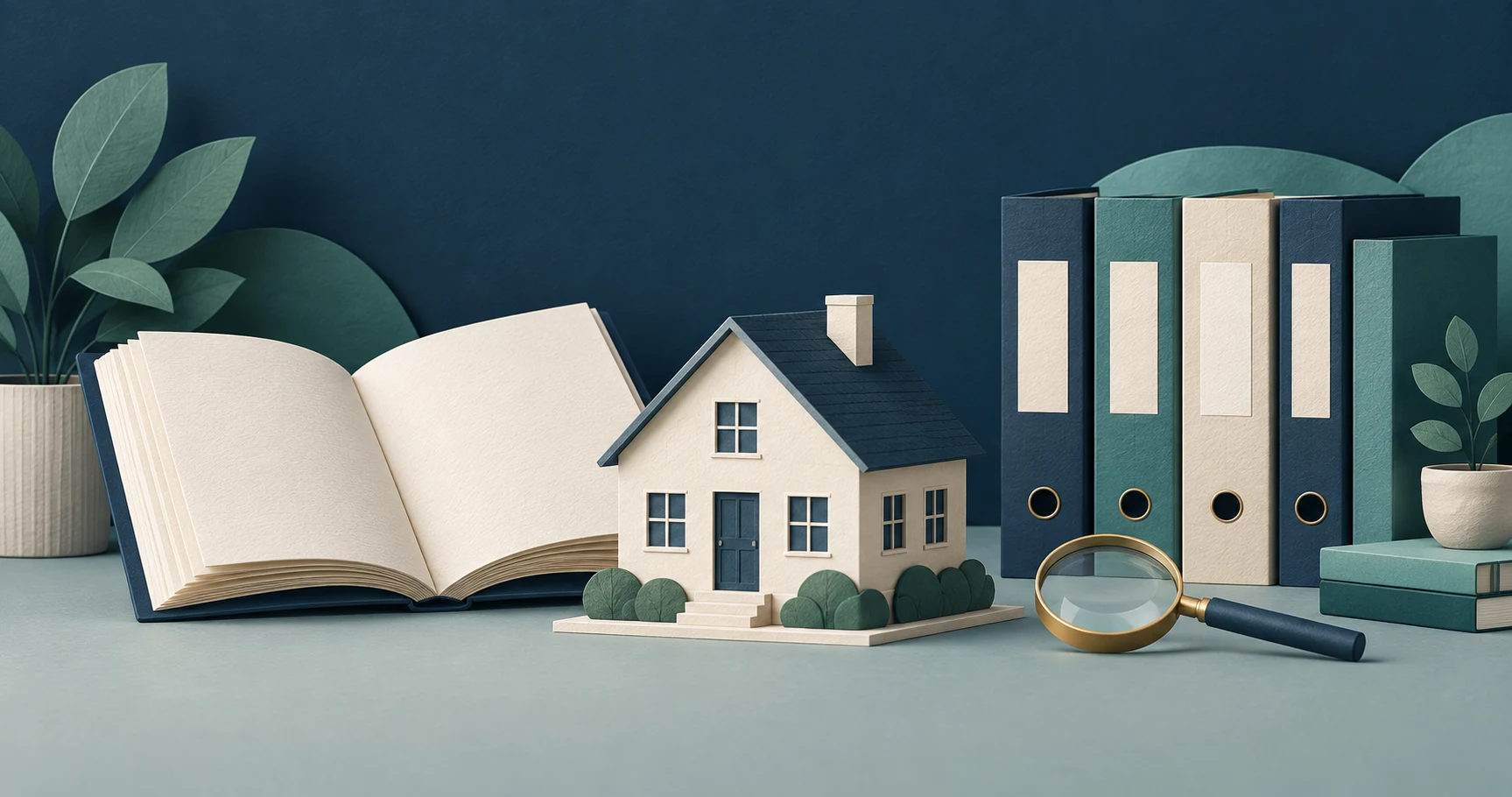 House model beside reference books and folders represents organized mortgage operating knowledge