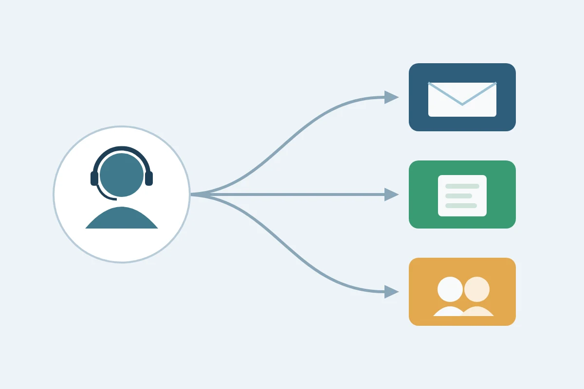 Support staff member with a headset routing borrower calls to three different destinations